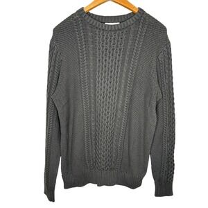 Old Navy Men's Gray Cable Knit Cotton Sweater Size Large Textured Crewneck